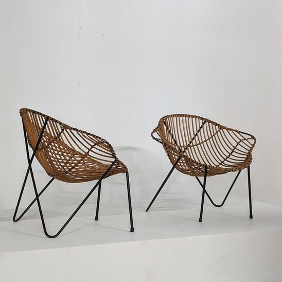 1960s french rattan armchairs