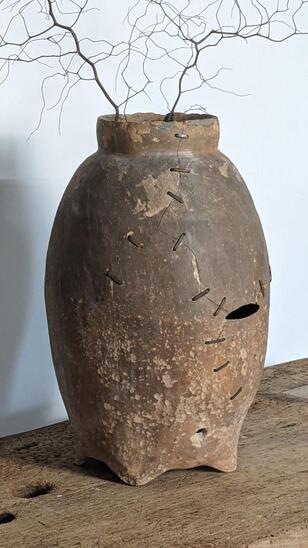 19th terracotta jar in a wabisabi style