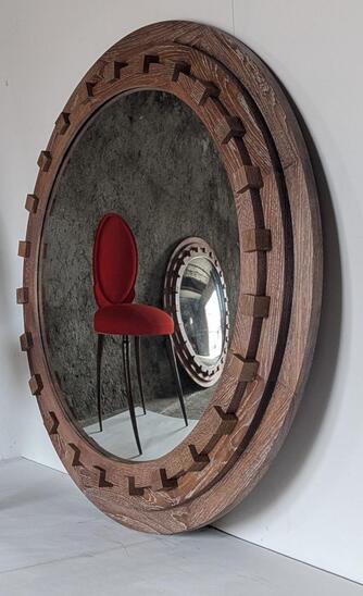 convex mirror in cerused oak