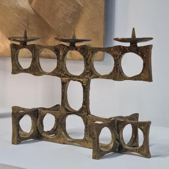 Heinz Goll brass brutalist candleholder, 1970s