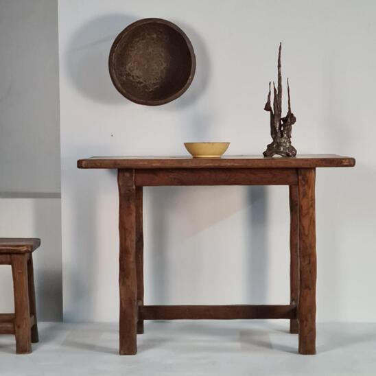 Oak brutalist folkart set of 4 stools and a table