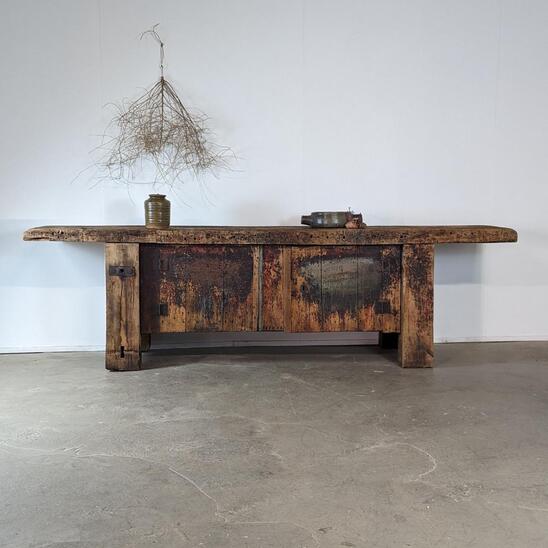 old workbench cabinet with 2 doors